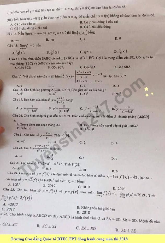 De thi hoc ki 2 mon Toan lop 11 - THPT To Hieu 2018