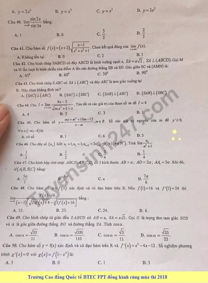 De thi hoc ki 2 mon Toan lop 11 - THPT To Hieu 2018
