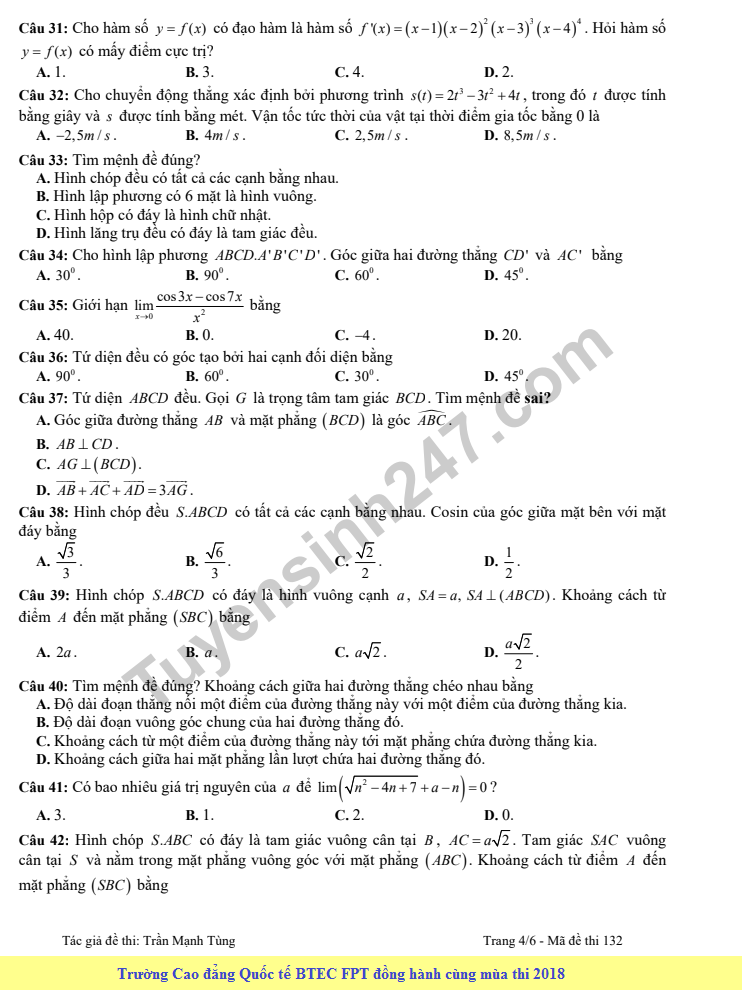 De thi hoc ki 2 mon Toan lop 11 - THPT Luong The Vinh