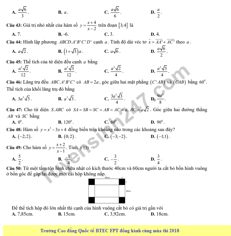 De thi hoc ki 2 mon Toan lop 11 - THPT Luong The Vinh