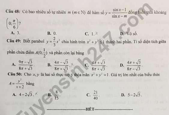 De thi ki 2 lop 12 mon Toan 2018 - THPT Phan Dinh Phung
