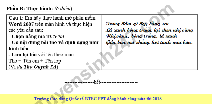De thi hoc ki 2 mon Tin hoc lop 3 - Tieu hoc Dai Hop 2018