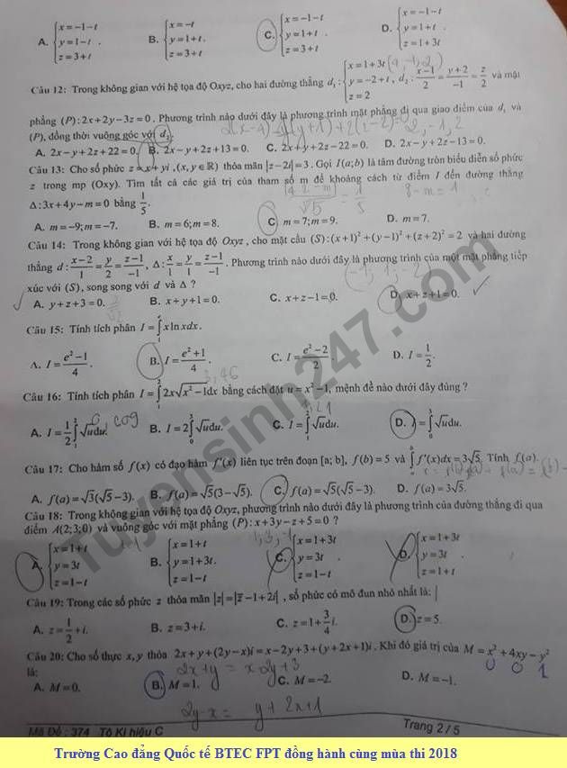 De thi hoc ki 2 mon Toan lop 12 - THPT Le Quy Don 2018