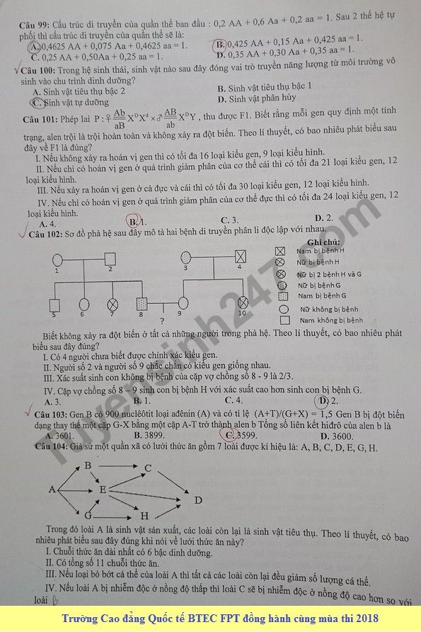 De thi thu THPT QG mon Sinh lan 1 nam 2018 - THPT Chuyen Cao Bang
