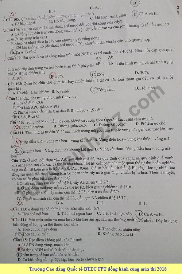 De thi thu THPT QG mon Sinh lan 1 nam 2018 - THPT Chuyen Cao Bang
