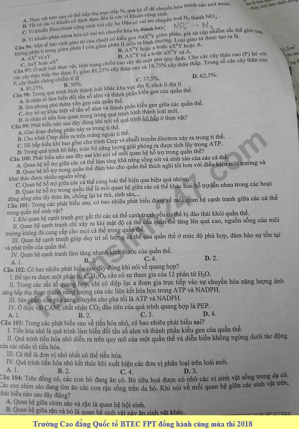 De thi thu THPT QG mon Sinh lan 3 nam 2018 - THPT Chuyen KHTN