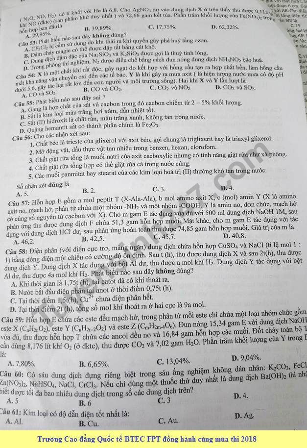De thi thu THPT QG mon Hoa lan 3 nam 2018 - THPT Chuyen KHTN
