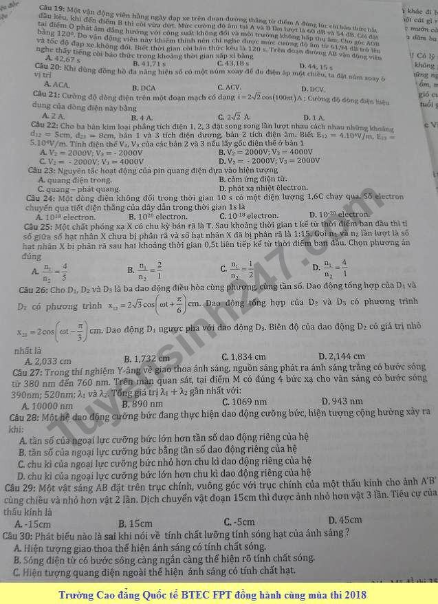 De thi thu THPT QG mon Ly lan 3 nam 2018 - THPT Chuyen KHTN