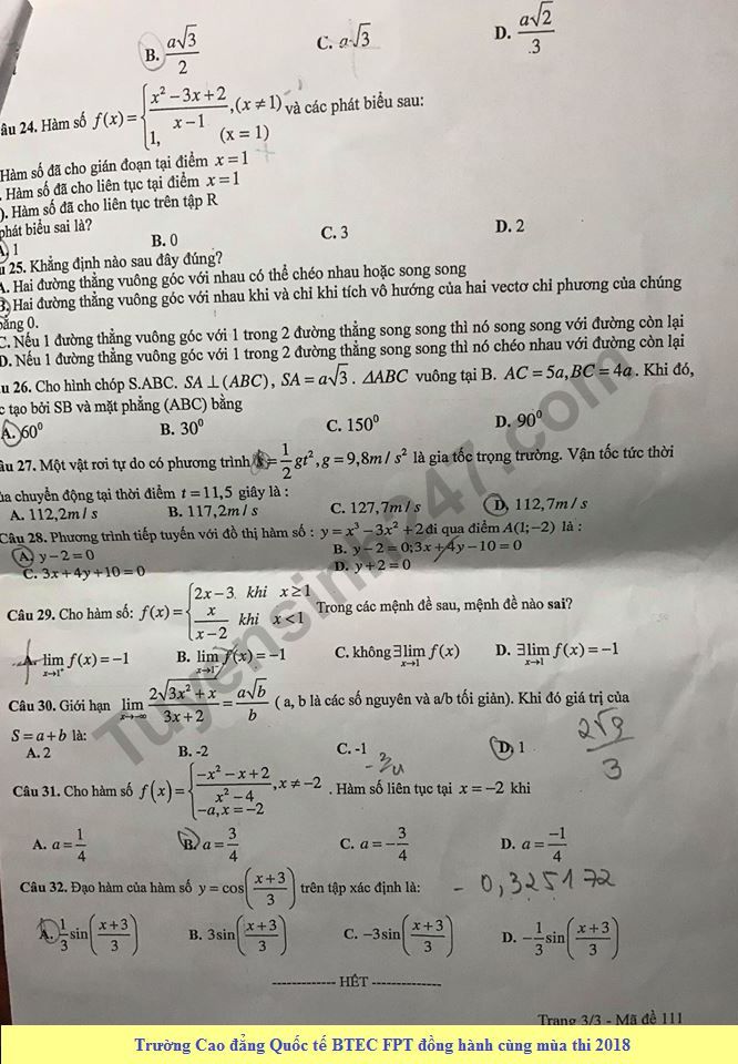 De kiem tra hoc ki 2 lop 11 mon Toan - THPT Tran Cao Van 2018