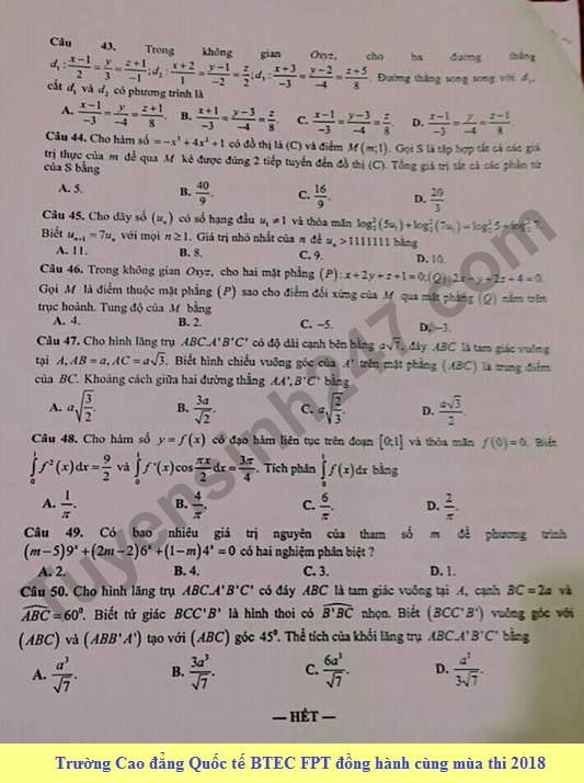De kiem tra hoc ki 2 lop 12 mon Toan - So GD&DT Ha Nam 2018