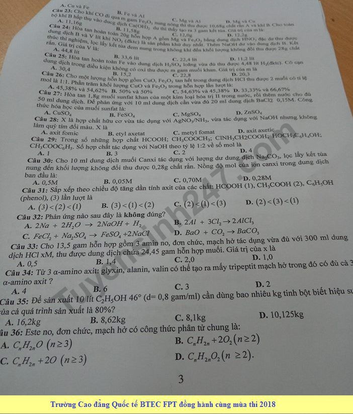 De thi hoc ki 2 lop 12 mon Hoa - THPT Tran Thanh Tong nam 2018