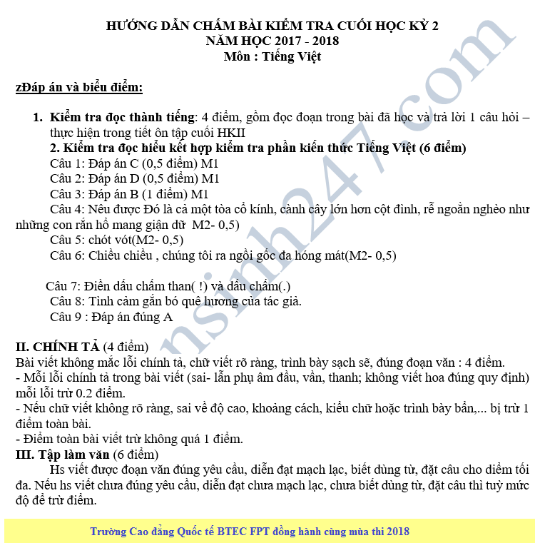 De kiem tra hoc ki 2 lop 2 mon Tieng Viet - Tieu hoc Dong Chum 2018