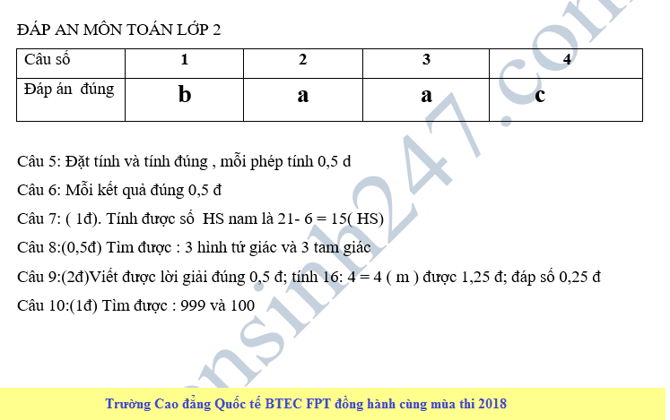 De kiem tra hoc ki 2 lop 2 mon Toan - Tieu hoc Dong Chum 2018