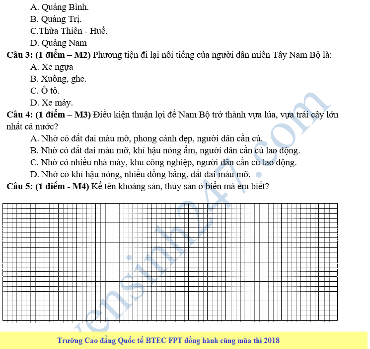 De thi hoc ki 2 lop 4 mon Su Dia - Tieu hoc Trung Vuong 2018