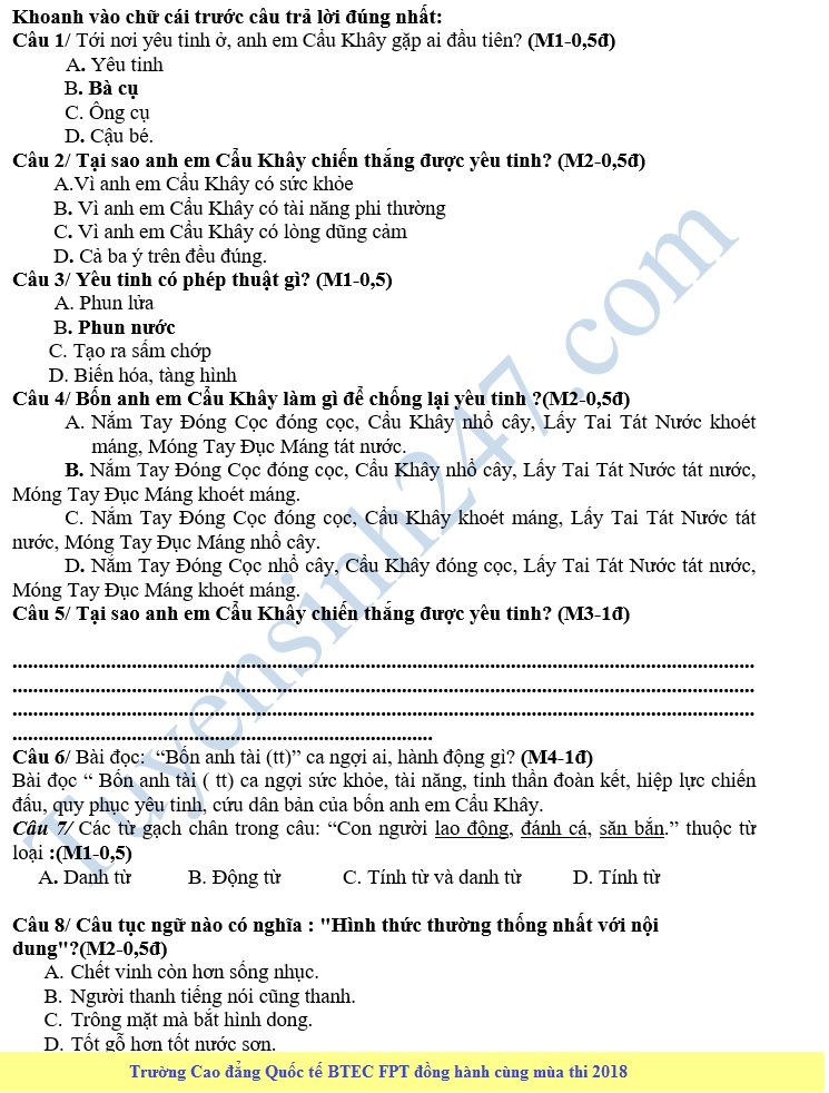 De thi hoc ki 2 lop 4 mon Tieng Viet - Tieu hoc Trung Vuong 2018