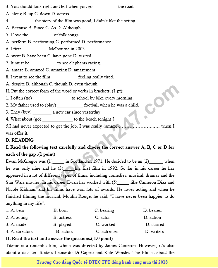 De kiem tra hoc ki 2 lop 7 mon Anh - THCS Ly Tu Trong 2018