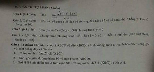 De thi ki 2 lop 11 mon Toan - THPT Chuong My B 2018