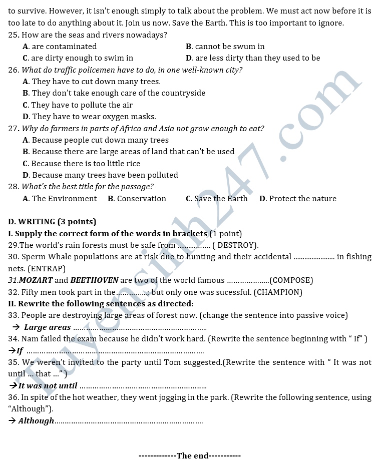 De kiem tra hoc ki 2 lop 10 mon Anh - THPT Lien Son 2018