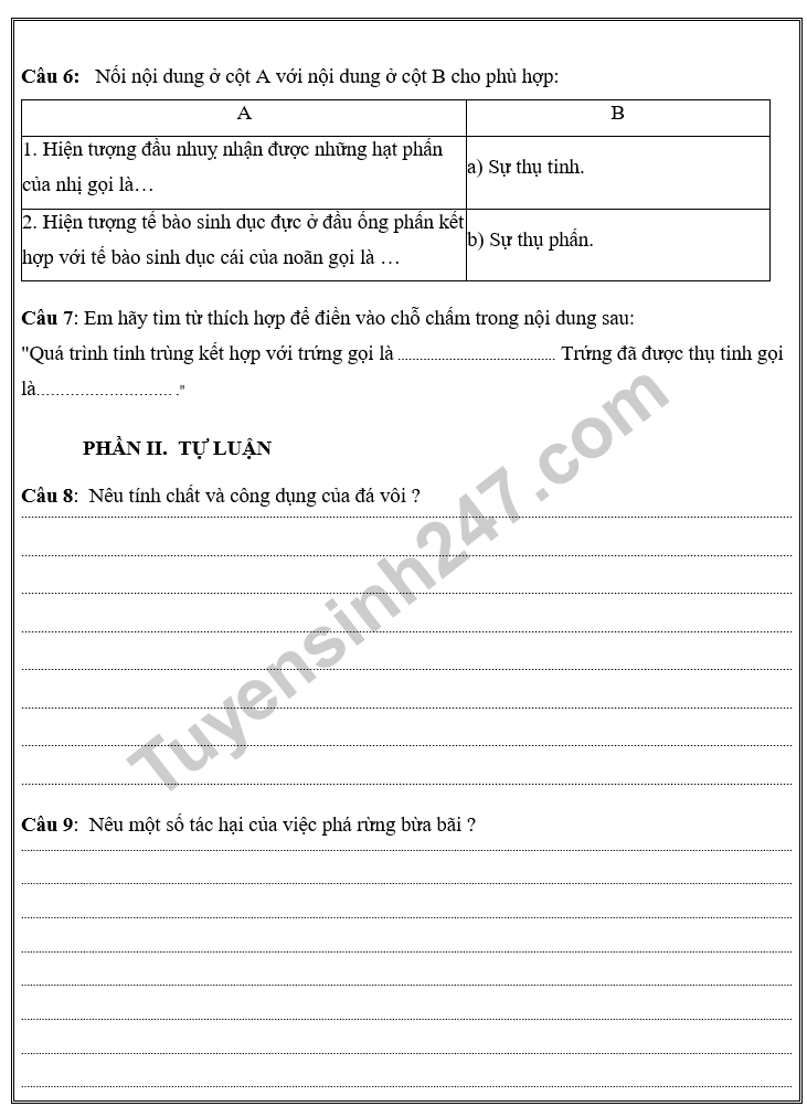 De kiem tra hoc ki 2 lop 5 mon Khoa hoc - Tieu hoc Viet Lap 2018