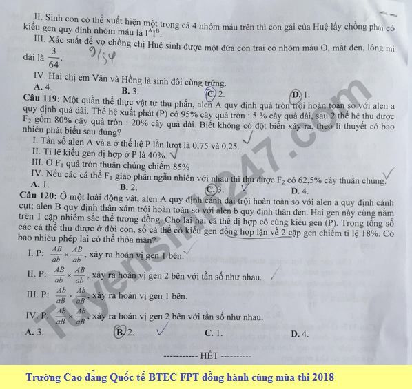 De thi thu THPT QG mon Sinh lan 3 nam 2018 - THPT Chuyen Vinh