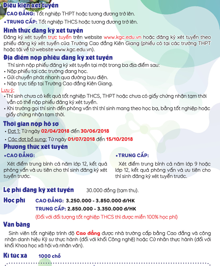 Truong Cao dang Cong dong Kien Giang thong bao tuyen sinh nam 2018