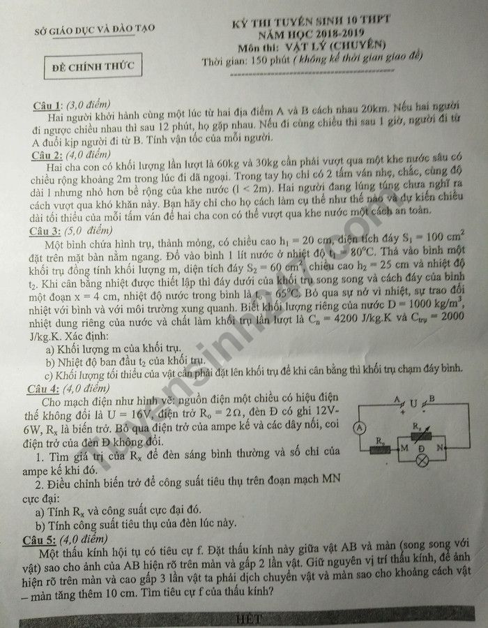Dap an de thi vao lop 10 mon Ly chuyen tinh Binh Duong