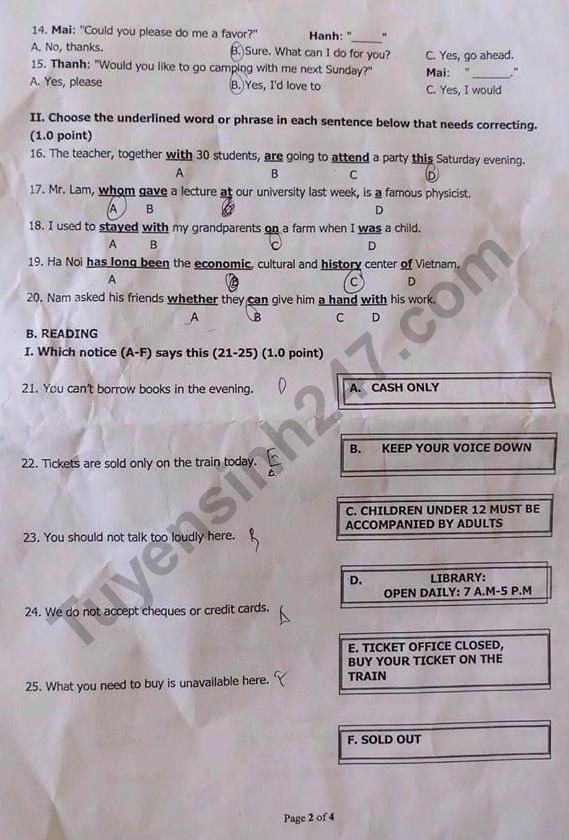 Dap an de thi vao lop 10 mon Anh 2018 - Hai Duong