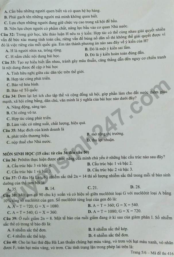 Dap an de thi tuyen sinh vao lop 10 mon To hop - tinh Nghe An nam 2018