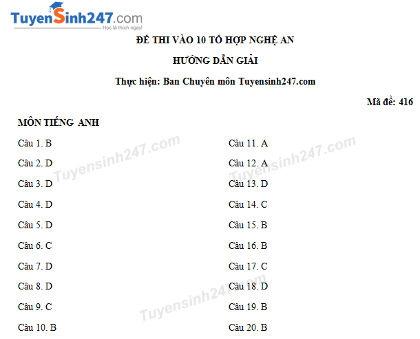 Dap an de thi tuyen sinh vao lop 10 mon To hop - tinh Nghe An nam 2018