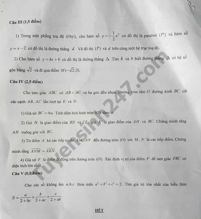 Dap an de thi vao lop 10 mon Toan tinh Hau Giang 2018