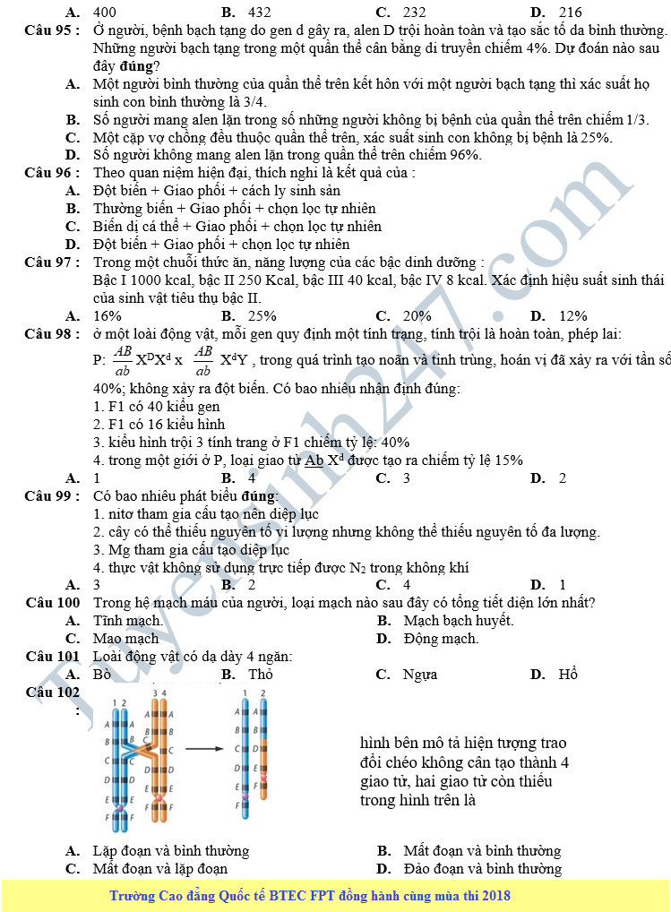 De thi thu THPT QG mon Sinh lan 1 nam 2018 - THPT Phung Khac Khoan