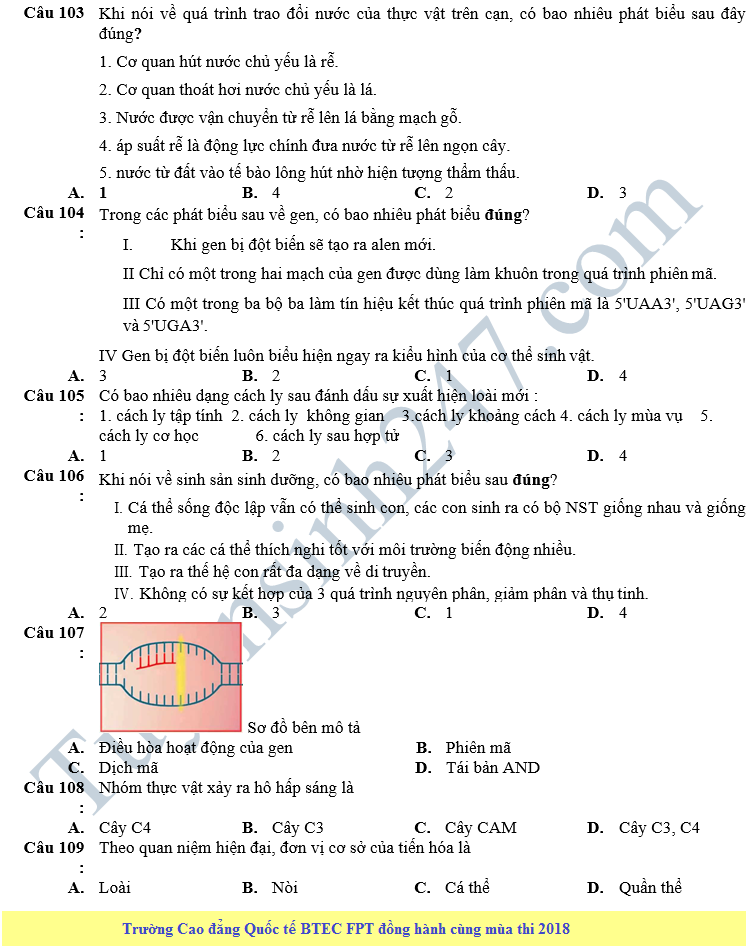 De thi thu THPT QG mon Sinh lan 1 nam 2018 - THPT Phung Khac Khoan