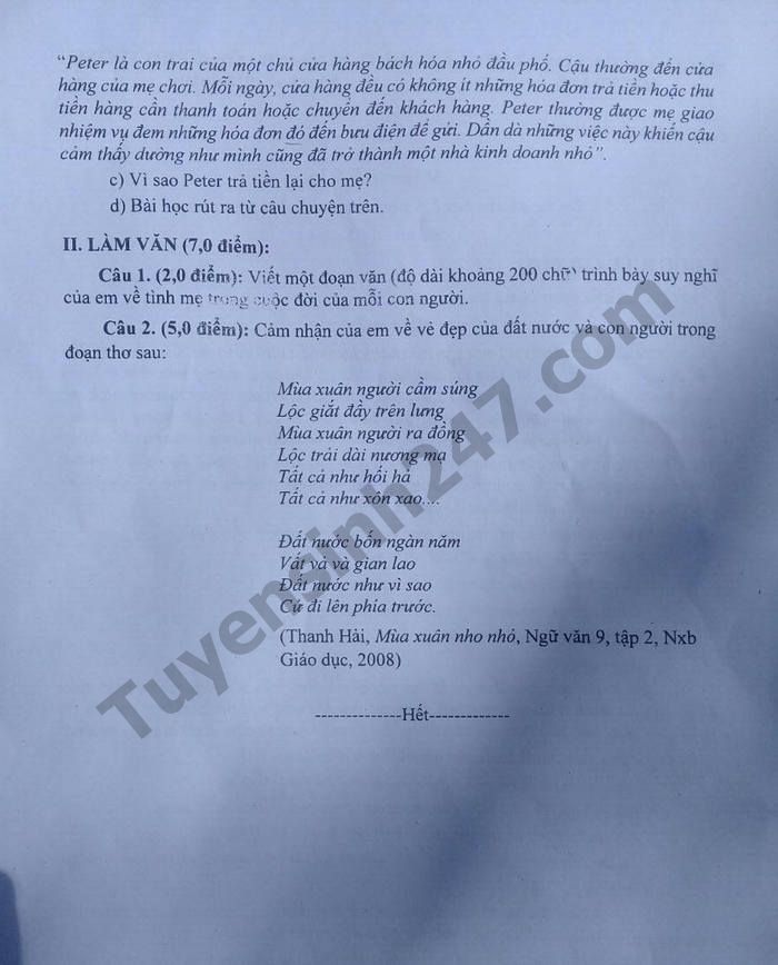 Dap an de thi vao lop 10 mon Van tinh Soc Trang 2018