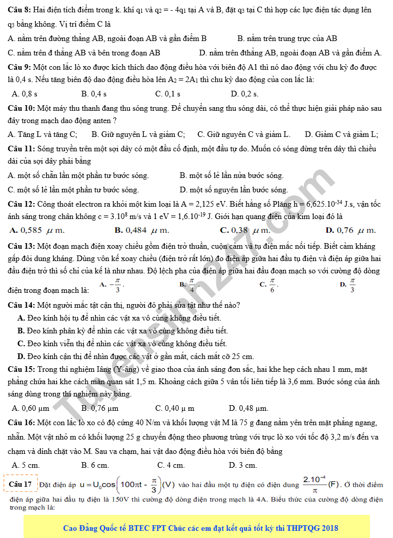 De thi thu THPT QG mon Ly lan 5 - THPT Nguyen Trung Truc 2018