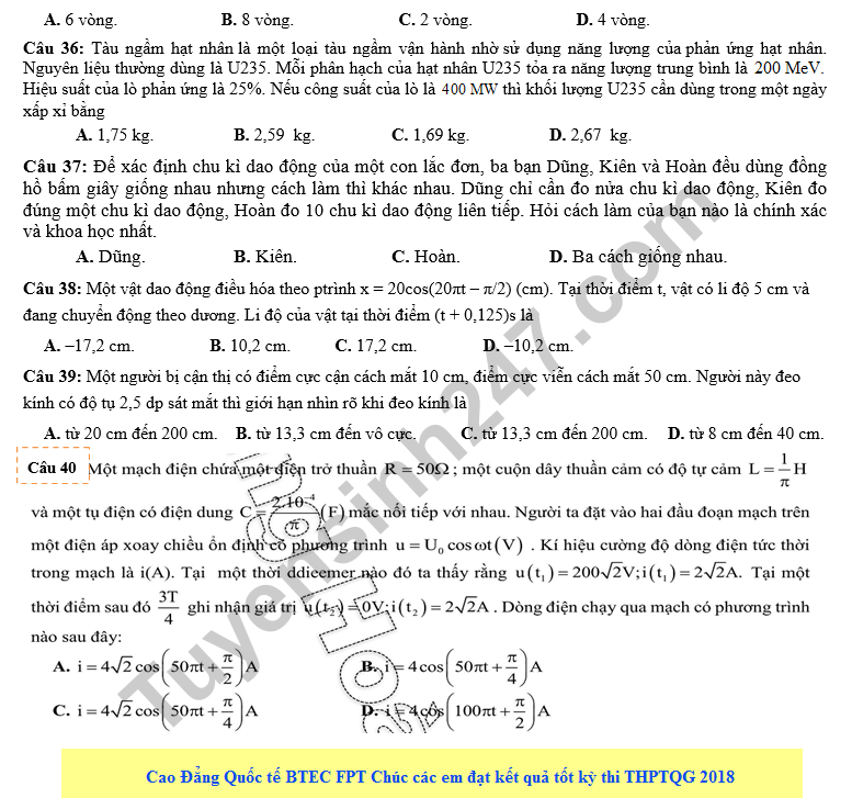De thi thu THPT QG mon Ly lan 5 - THPT Nguyen Trung Truc 2018