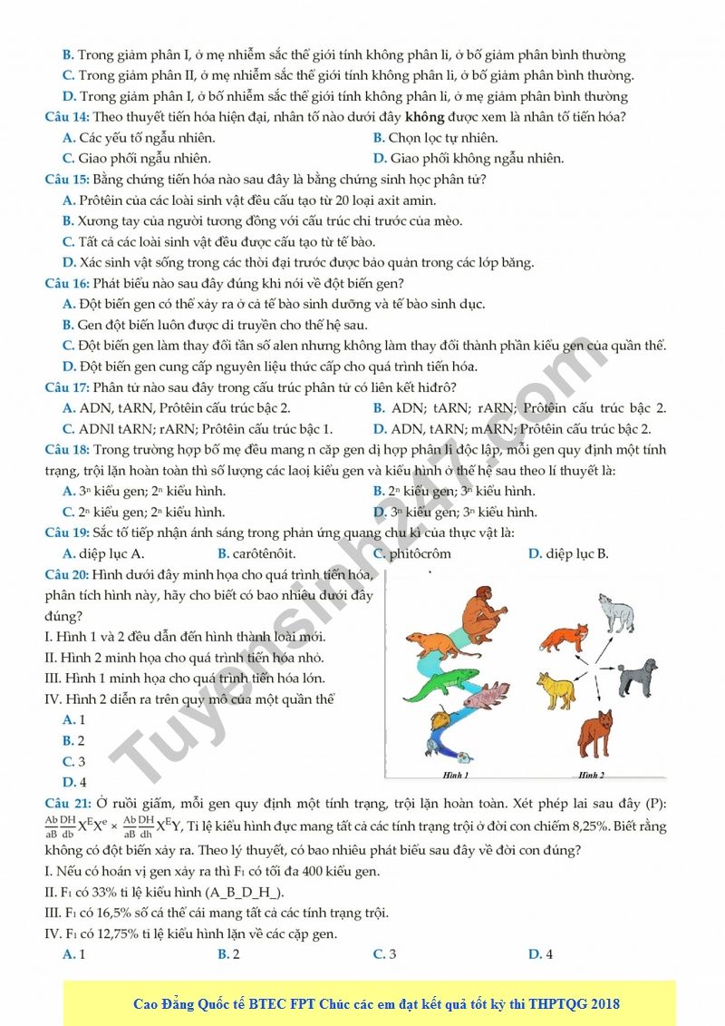 De thi thu THPT QG mon Sinh lan 5 - THPT chuyen Thai Binh 2018