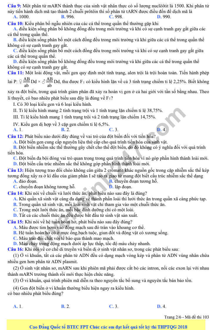 De thi thu THPT QG mon Sinh nam 2018 - THPT Hong Linh