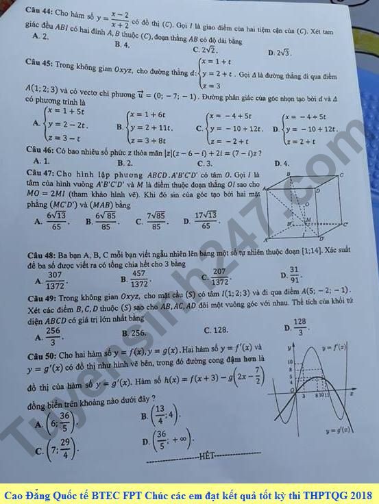 Dap an de thi THPT Quoc Gia 2018 mon Toan - ma de 111 cua Bo GD