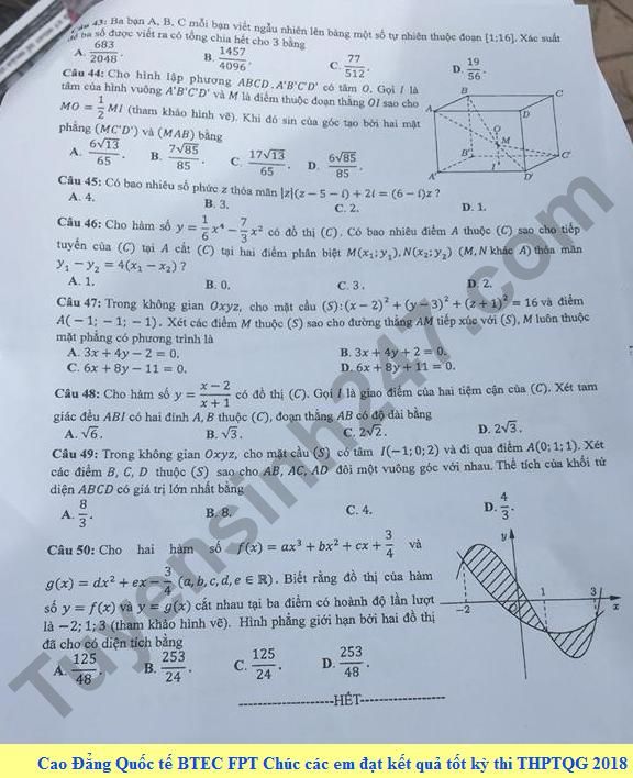 Dap an de thi THPT Quoc Gia 2018 mon Toan - ma de 112 cua Bo GD