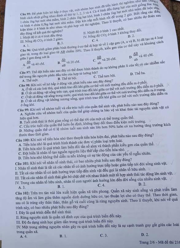 Dap an cua Bo GD de thi THPT Quoc Gia 2018 mon Sinh-ma de 216