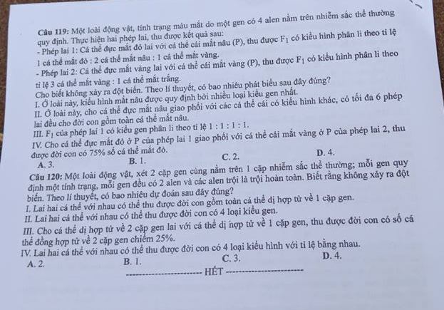 Dap an cua Bo GD de thi THPT Quoc Gia 2018 mon Sinh-ma de 216