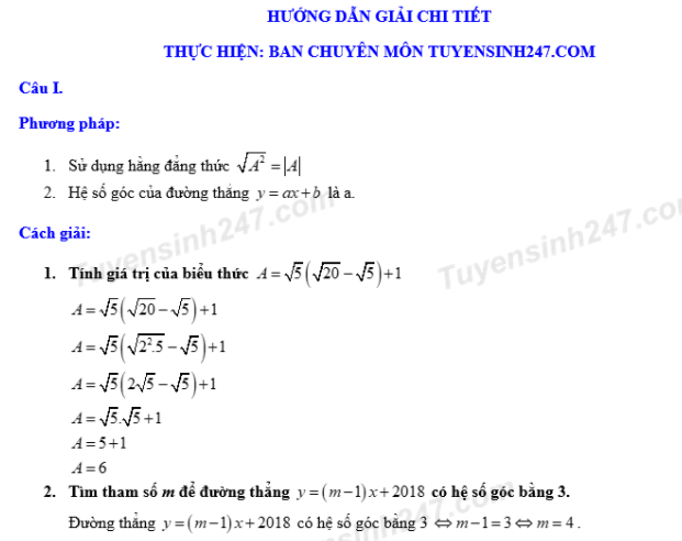 Dap an de thi tuyen sinh vao lop 10 mon Toan tinh Bac Giang nam 2018