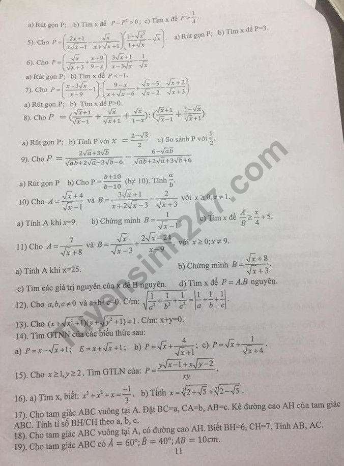 De cuong on tap giua ki 1 lop 9 mon Toan 2018 - THCS & THPT Nguyen Tat Thanh