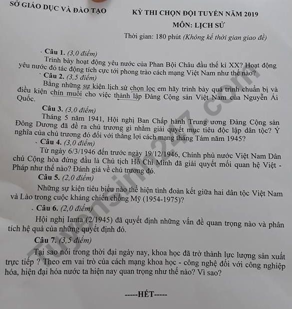 De thi chon doi tuyen hoc sinh gioi mon Su tinh Dac Nong 2019