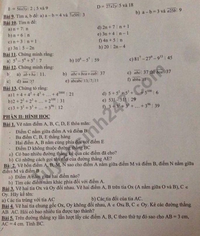 De cuong on tap giua ki 1 lop 6 mon Toan 2018 - THCS Dich Vong