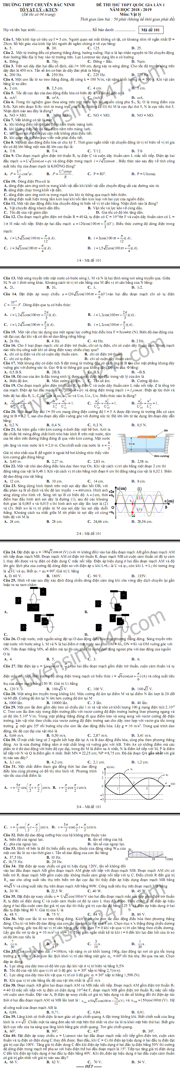 De thi thu THPT Quoc gia mon Ly 2019 lan 1 - THPT Chuyen Bac Ninh