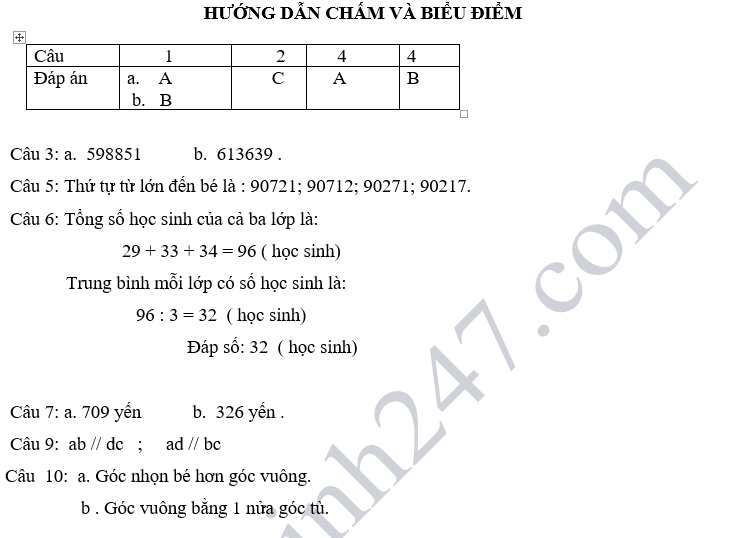 De kiem tra giua hoc ky 1 lop 4 mon Toan - Tieu hoc Que Phong