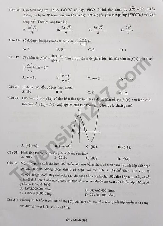De thi giua ki 1 lop 12 mon Toan 2018 - 2019 THPT Viet Duc