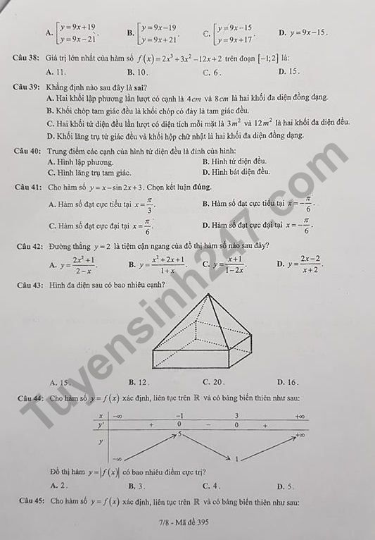 De thi giua ki 1 lop 12 mon Toan 2018 - 2019 THPT Viet Duc