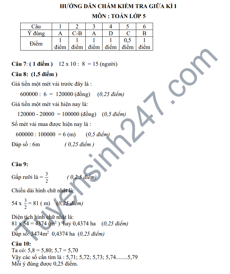 De thi giua hoc ky 1 mon Toan lop 5 - Tieu hoc Tan Lap 2 nam 2018